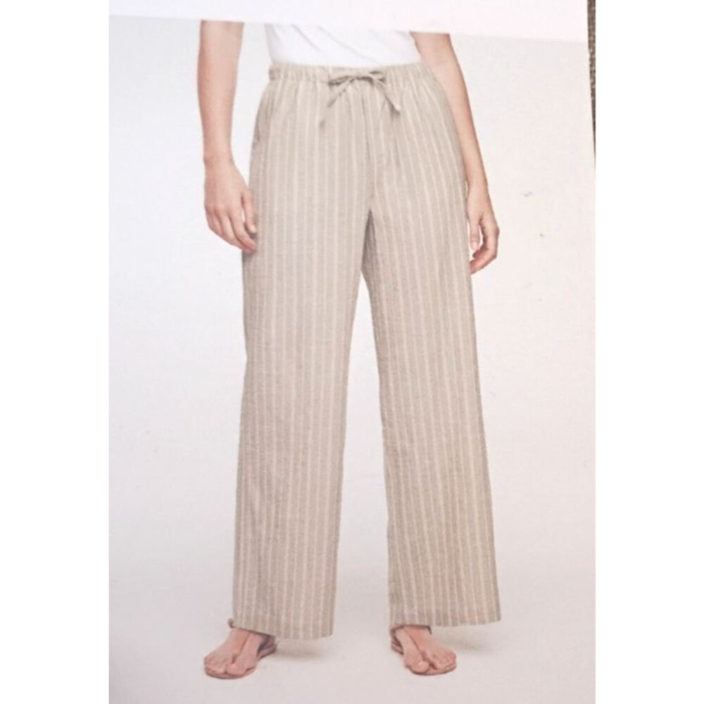 Gap Women's Linen Blend Pull-On Khaki Striped Pants Size Large